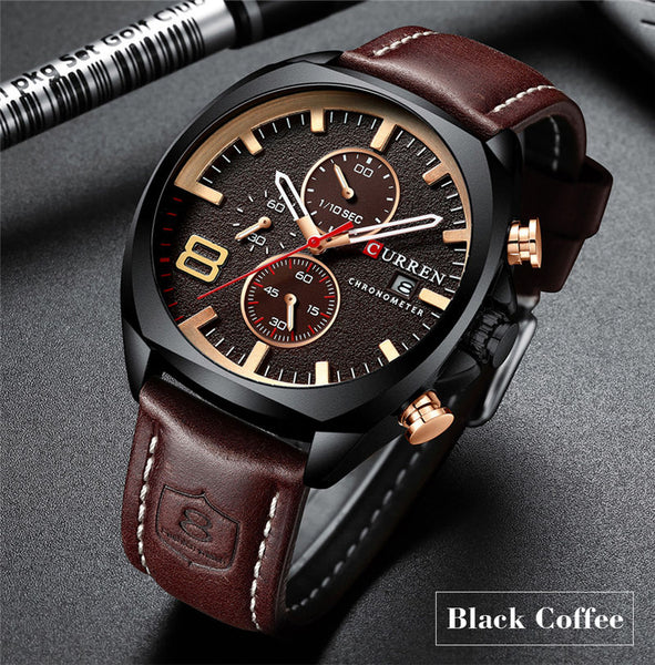 CURREN Watch Men Waterproof Chronograph Sport Military Male Clock Top Brand Luxury Leather Man Wristwatch Relogio Masculino 8324