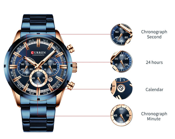 CURREN nueva moda para hombre relojes con tapa de acero inoxidable de la marca de lujo de deportes cronógrafo reloj de cuarzo de los hombres Relogio Masculino