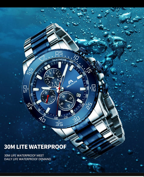 MEGALITH Watches Mens Waterproof Analogue Clock Stainless Steel Waterproof Luminous Watch Men Sports Relogio Masculino With Box