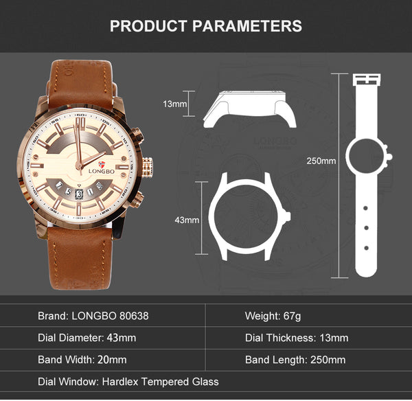 LONGBO 2020 New Men Watch Top Luxury Brand Waterproof Quartz Men's Leather Analog Sports Digital Male Clock Relogio Masculino