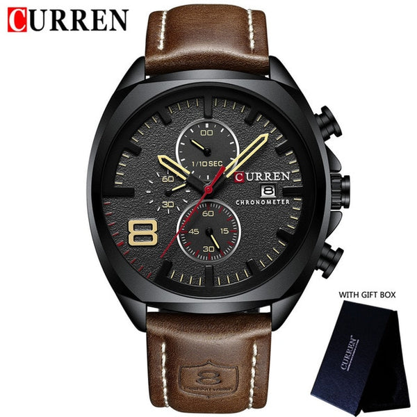 CURREN Watch Men Waterproof Chronograph Sport Military Male Clock Top Brand Luxury Leather Man Wristwatch Relogio Masculino 8324