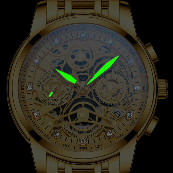 NEKTOM Gold Watches Men Top Brand Luxury Golden Chronograph Mens Watch Gold Big Dial Man Wristwatch Relogio Masculino