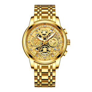 NEKTOM Gold Watches Men Top Brand Luxury Golden Chronograph Mens Watch Gold Big Dial Man Wristwatch Relogio Masculino