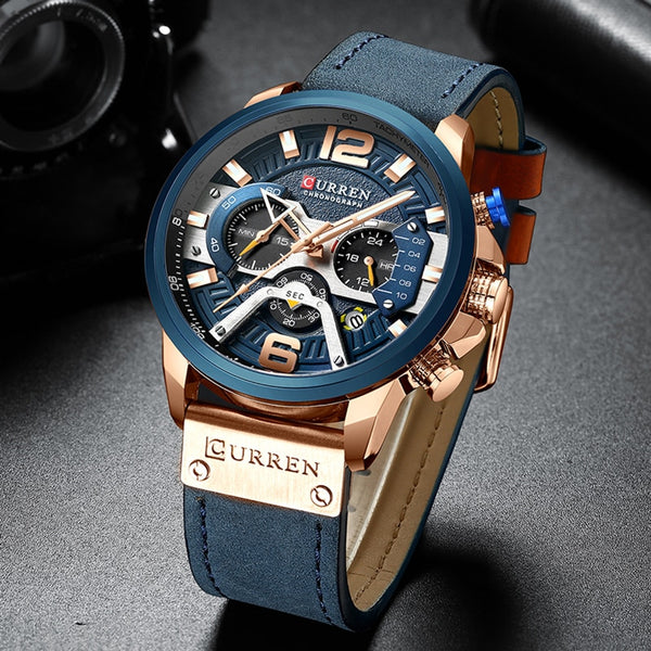 CURREN Casual Sport Watches for Men Blue Top Brand Luxury Military Leather Wrist Watch Man Clock Fashion Chronograph Wristwatch