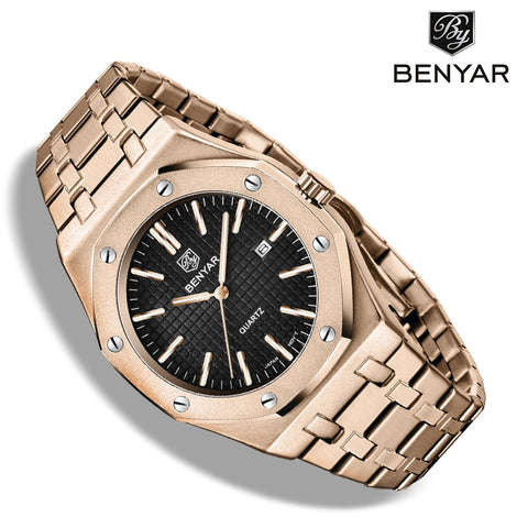 2020 New mens watches BENYAR quartz gold watch men top luxury brand gold wristwatch men steel waterproof clock Relogio Masculino