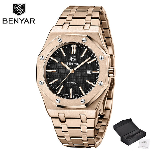 2020 New mens watches BENYAR quartz gold watch men top luxury brand gold wristwatch men steel waterproof clock Relogio Masculino