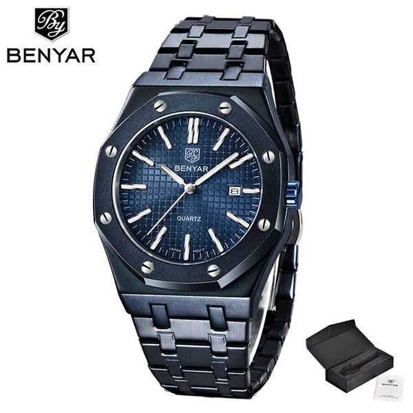 2020 New mens watches BENYAR quartz gold watch men top luxury brand gold wristwatch men steel waterproof clock Relogio Masculino