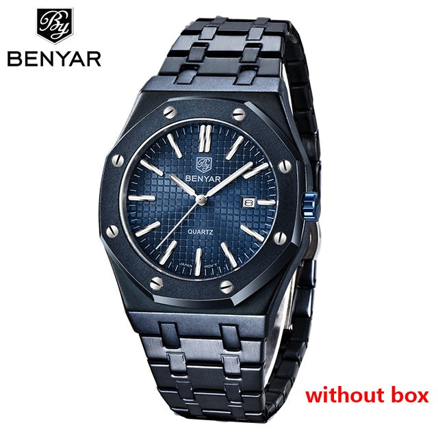 2020 New mens watches BENYAR quartz gold watch men top luxury brand gold wristwatch men steel waterproof clock Relogio Masculino