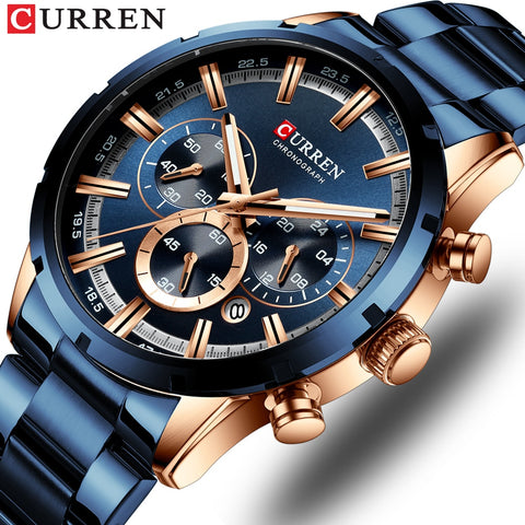 CURREN nueva moda para hombre relojes con tapa de acero inoxidable de la marca de lujo de deportes cronógrafo reloj de cuarzo de los hombres Relogio Masculino