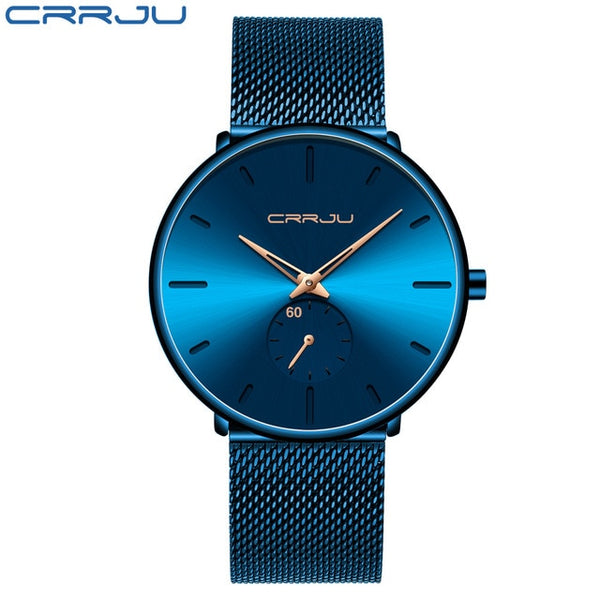 Crrju Mode Heren Horloges Topmerk Luxe Quartz Horloge Mannen Casual Slim Mesh Staal Waterdichte Sport Horloge Relogio Masculino