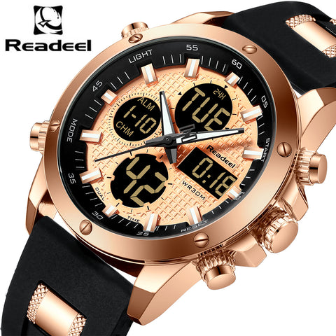 Montres hommes Top marque de luxe chronographe or hommes montre Quatz numérique montre LED de sport hommes homme horloge homme étanche montre-bracelet